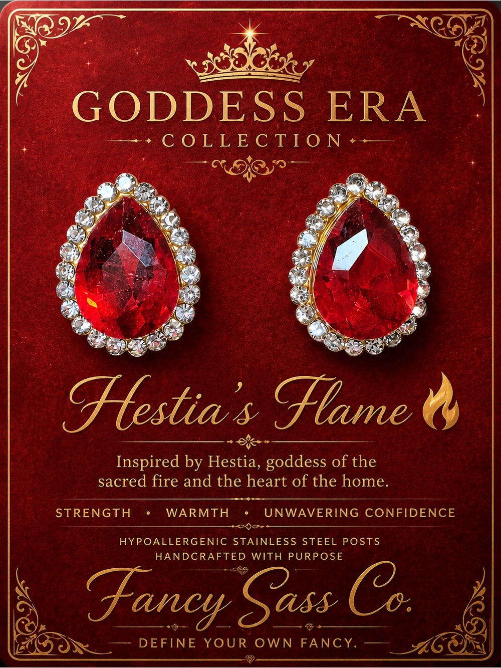 Goddess Era 'Hestia's Flame' Teardrop Red Crystal Stud Earrings